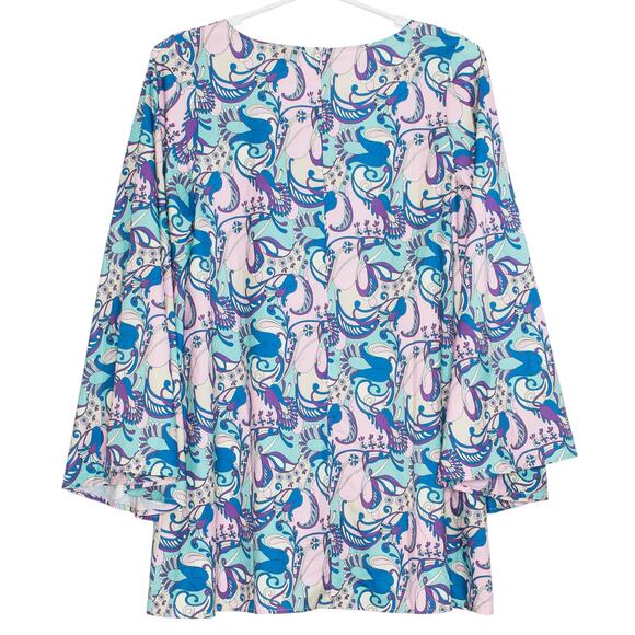 Tunic Dress Flare Sleeve Y2K Boho Hippie Festival Psychedelic Retro Floral 2X - Picture 2 of 5